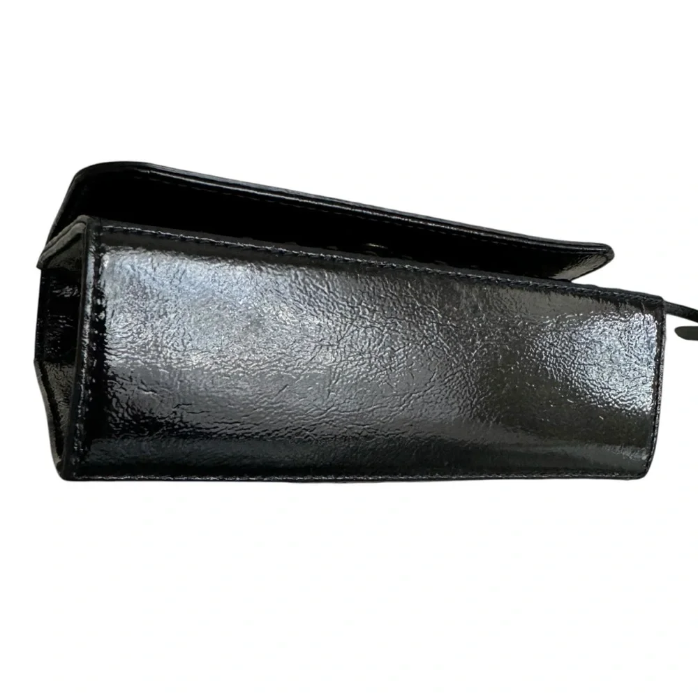 🆕 Tory Burch Marion Patent Flap Shoulder Bag Crossbody Black Embossed Leather